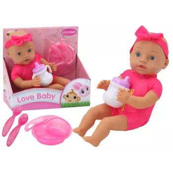 LEAN TOYS Beebinukk roosade riiete, peapaela ja toitmisaksessuaaridega