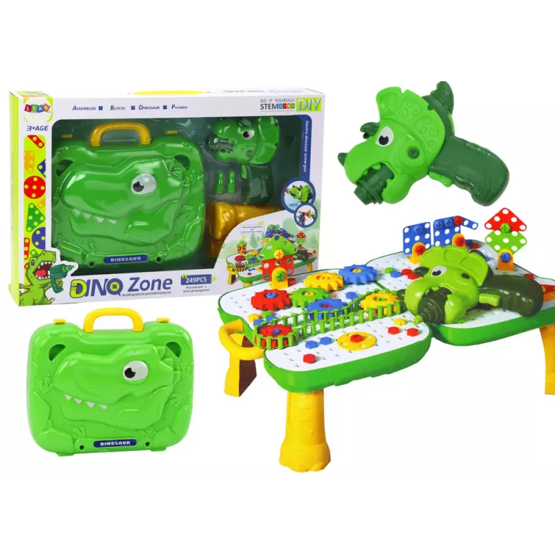 LEAN TOYS DIY komplekt laua-kohvriga pusleklotsid dinosauruse kruvikeerajaga 249 tükki