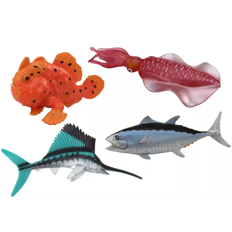 LEAN TOYS Figuuride komplekt Mereelukad Ookeanikalad Kalmaar 4 tükki