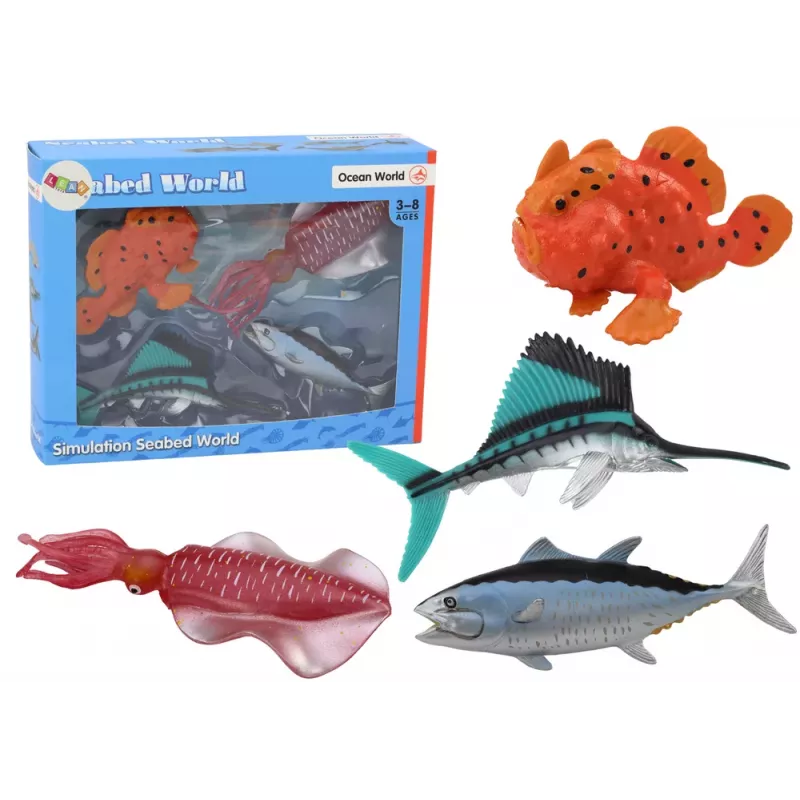 LEAN TOYS Figuuride komplekt Mereelukad Ookeanikalad Kalmaar 4 tükki
