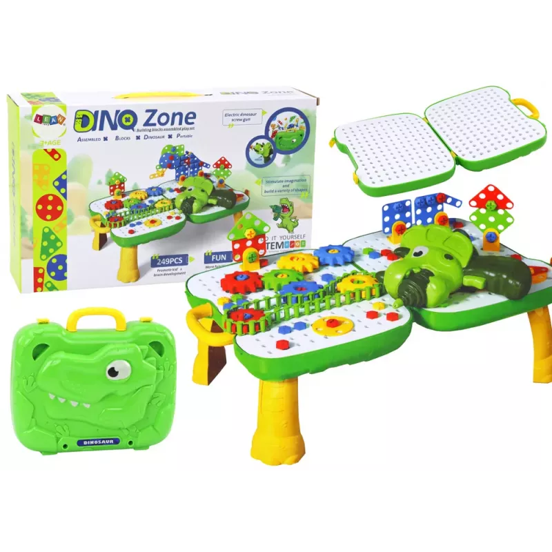 LEAN TOYS Table Suitcase DIY Set Puzzle Blocks Dinosaur Screwdriver 249 Pieces