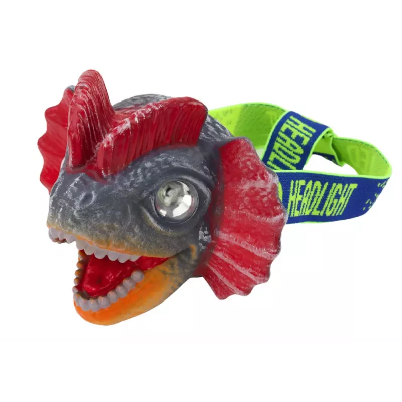 LEAN TOYS Dinosauruse pealamp taskulambi reguleeritava peapaelaga 3 LED-iga
