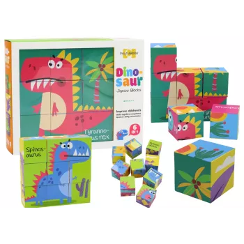 LEAN TOYS Hariv pusle 6in1 klotsipusle kuubikud 6 pilti dinosaurused 9 tk