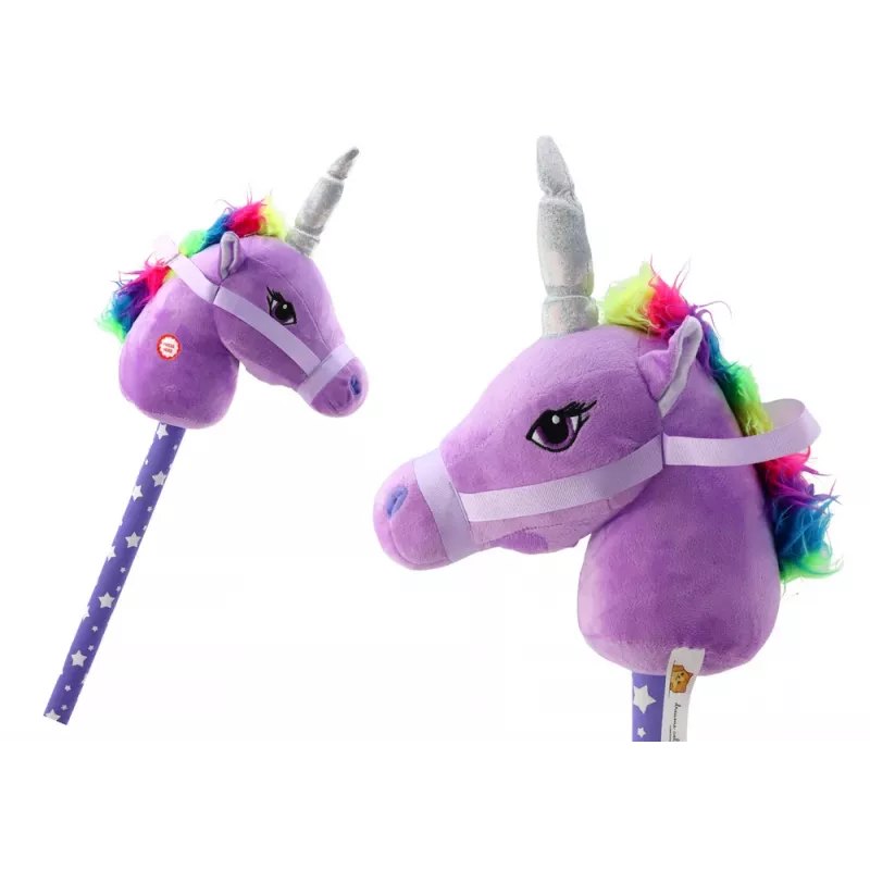 LEAN TOYS Plush Unicorn Head On A Stick Hobby Horse Purple Unicorn Sounds