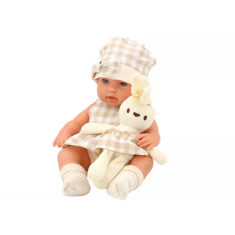 LEAN TOYS Beebinukk kandekotis jänkuriietuses, beež