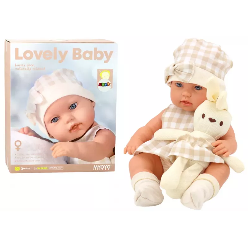 LEAN TOYS Beebinukk kandekotis jänkuriietuses, beež