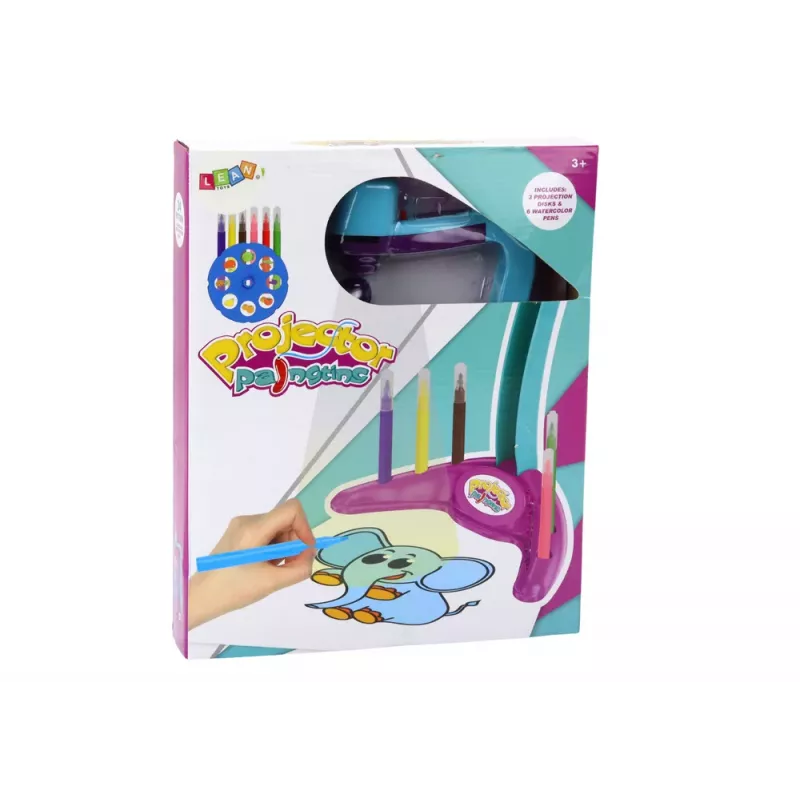 LEAN TOYS Joonistamisprojektor 3 vahetatava kettaga ja pastakatega Lilla