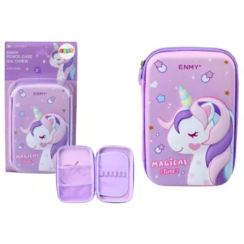 LEAN Large Unicorn Pencil Case, 3D, Purple, 23x15x5 cm
