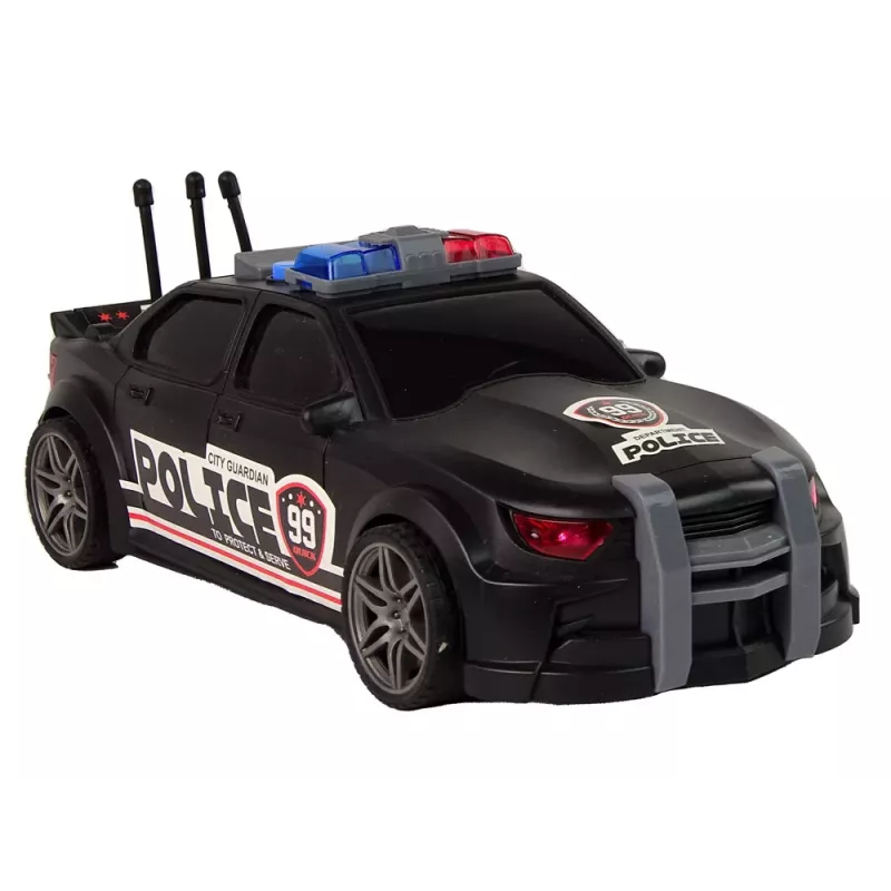 LEAN TOYS Sports Car Opening Trunk Police Lights Sounds Black 1:16