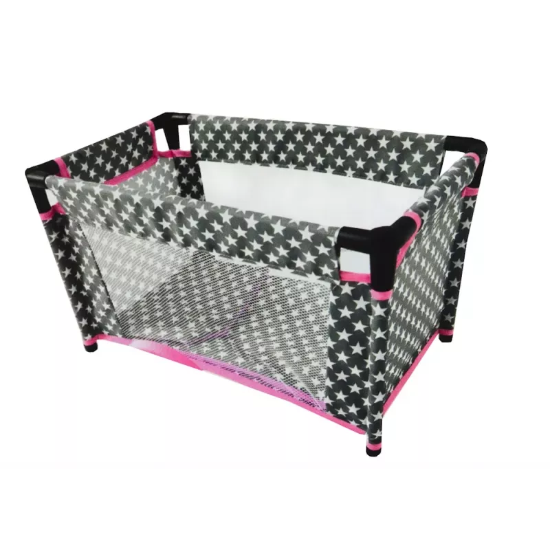 LEAN TOYS Alice nukkude voodi tähtede, koti, teki ja padjaga, hall ja roosa