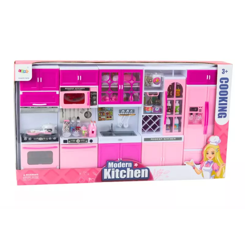 LEAN TOYS Köögimööblikomplekt nukkudele Külmkapp Pliit Aksessuaarid Roosa