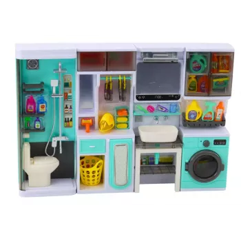 LEAN TOYS Vannitoa mängukomplekt 4in1 Dušš WC Pesumasin Aksessuaarid