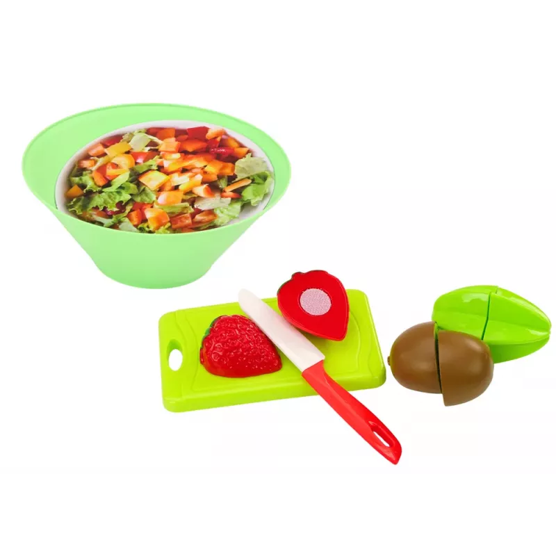 LEAN TOYS Puuviljade lõikamise komplekt salatiriistade alusega 25 tk