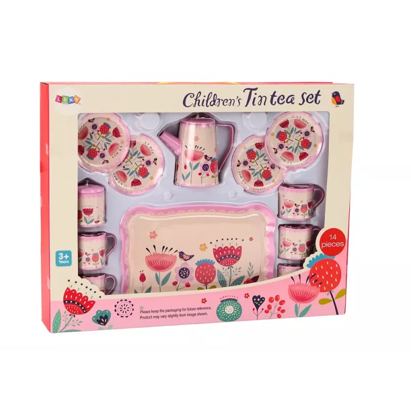LEAN TOYS Kohvi- ja teekomplekt tasside, kannu, aluse ja kandikuga, roosa, 12-osaline