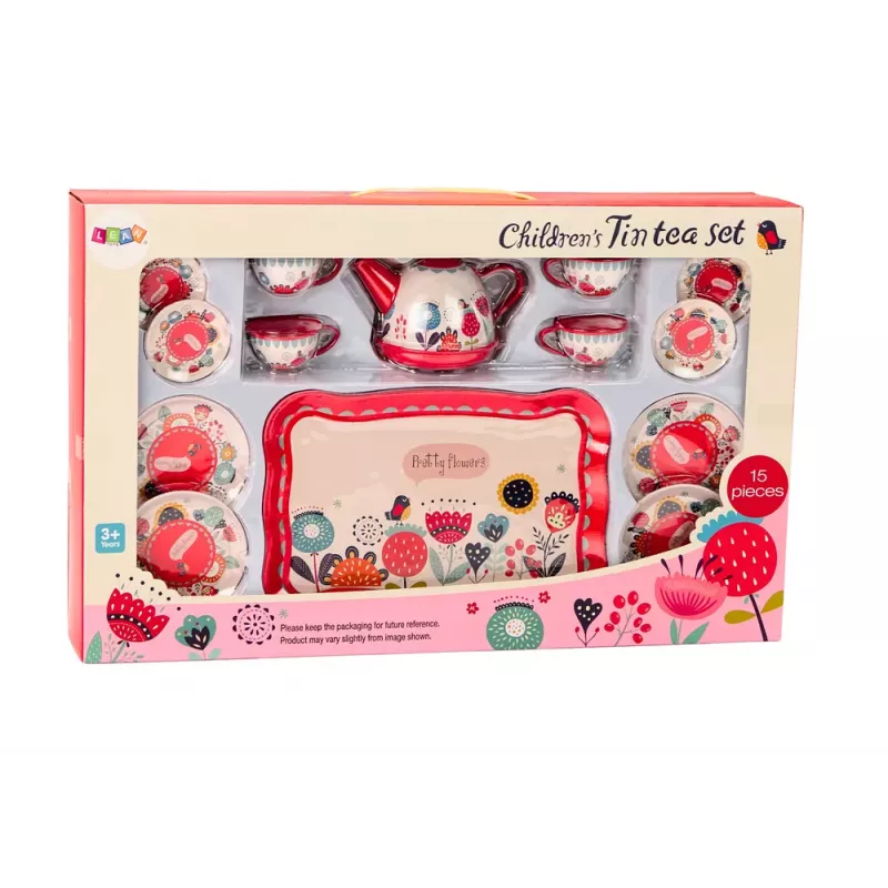 LEAN TOYS Kohvi- ja teekomplekt tasside, kannu ja alusega, punane, kohvik, 15 tk