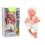 LEAN TOYS Beebinukk valgete ja roosade riiete, mütsi, luti ja tekiga