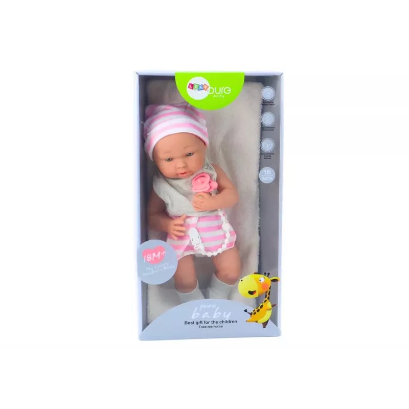 LEAN TOYS Beebinukk valgete ja roosade riietega, müts, lutt, põll, tekk