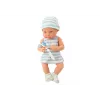 LEAN TOYS Beebinukk sinistes ja valgetes riietes, müts, lutt, põll, tekk