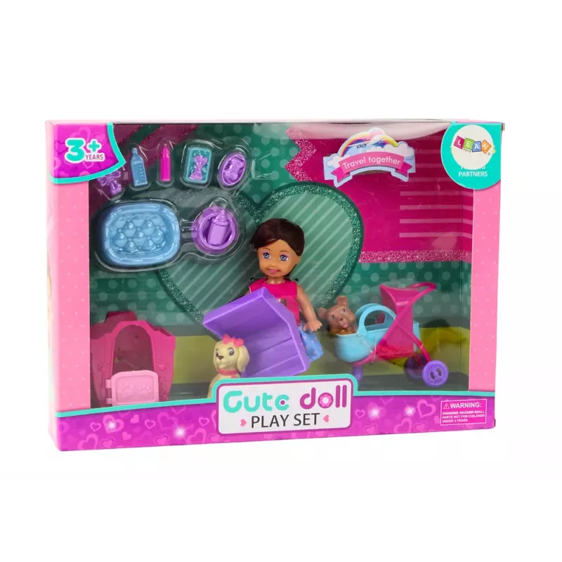 LEAN TOYS Nukk koertega, koeranuku kuut, roosa kutsikas, 16 tk