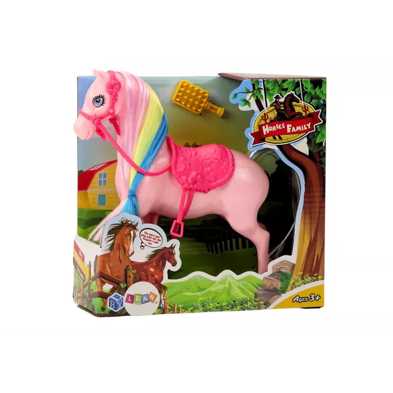 LEAN TOYS Figurine Horse With Colorful Mane and Pink Brush Saddle