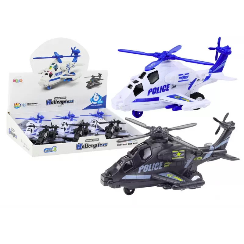 LEAN TOYS Politseihelikopter Valge või Must Hõõrdajamiga Heli ja Valgus
