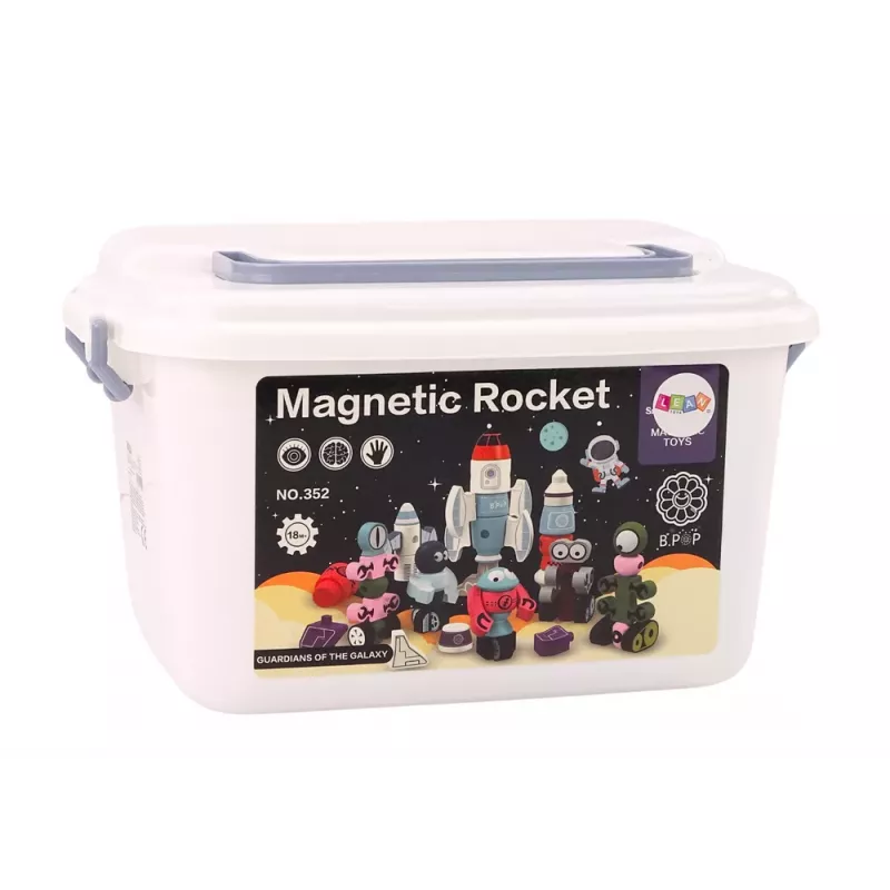 LEAN TOYS Magnetic Blocks Space Rocket Set 56 Pieces - Magnetic Rocket Mix