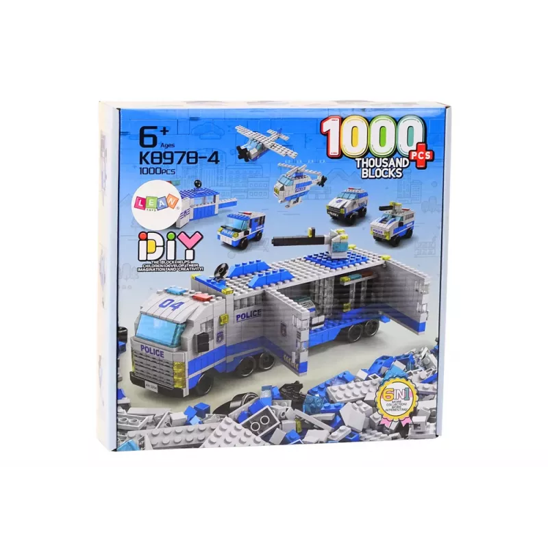 LEAN TOYS Politseiveoki ehitusklotsid 6in1 komplekt Politseisõidukid 1000tk