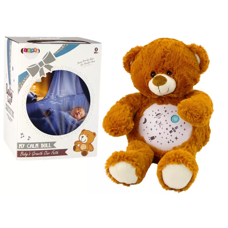 LEAN TOYS Teddy Bear Sleeping Lights Sounds Night and Day Mode Brown