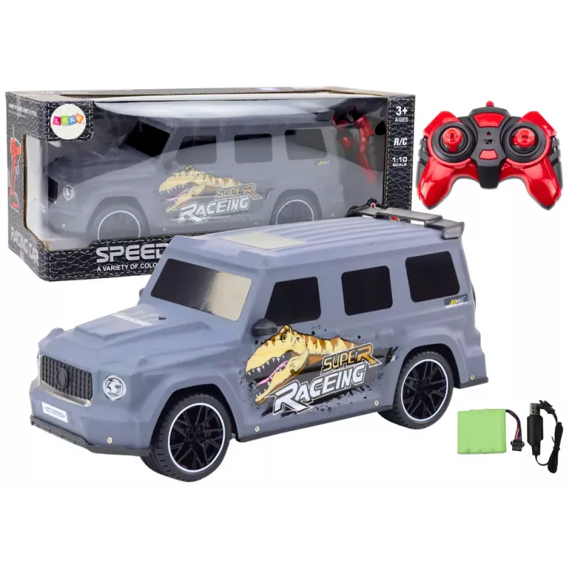 LEAN TOYS RC kaugjuhitav auto dinosaurusega, mõõtkavas 1:10, hall
