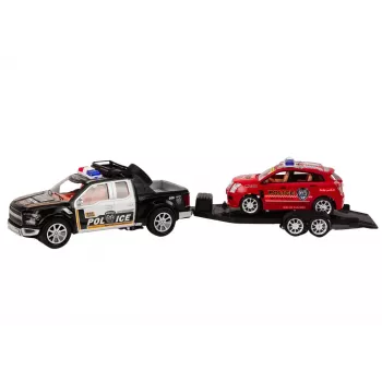 LEAN TOYS Politseikomplekt: Pickup, Maastikuauto, Puksiirauto ja Haagis
