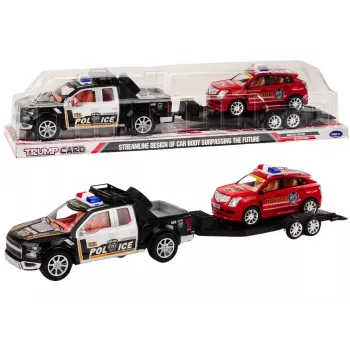 LEAN TOYS Politseikomplekt: Pickup, Maastikuauto, Puksiirauto ja Haagis