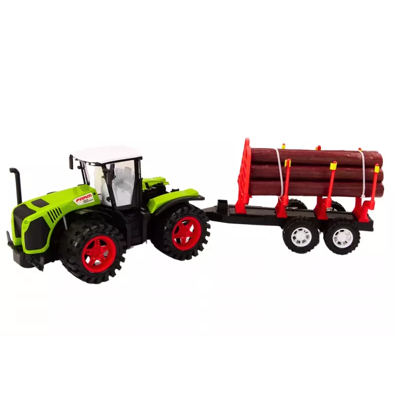 LEAN TOYS Farm Tractor with Wood Trailer and 9 Bali Trees - Green Drive