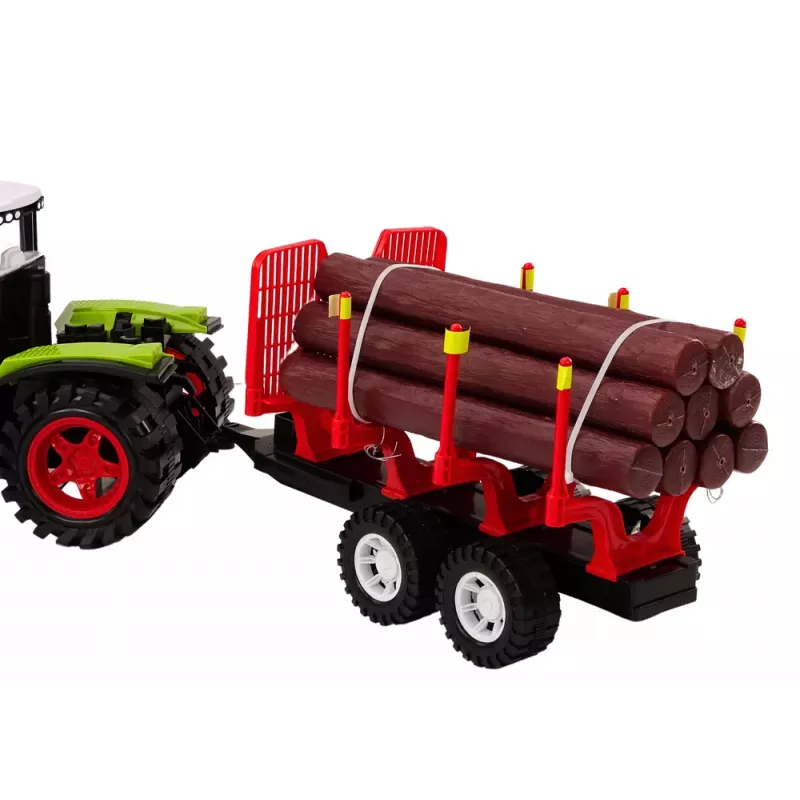 LEAN TOYS Farm Tractor with Wood Trailer and 9 Bali Trees - Green Drive