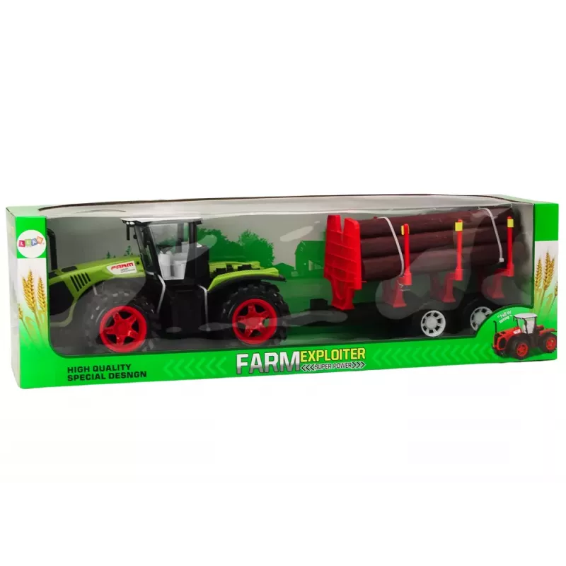LEAN TOYS Farm Tractor with Wood Trailer and 9 Bali Trees - Green Drive