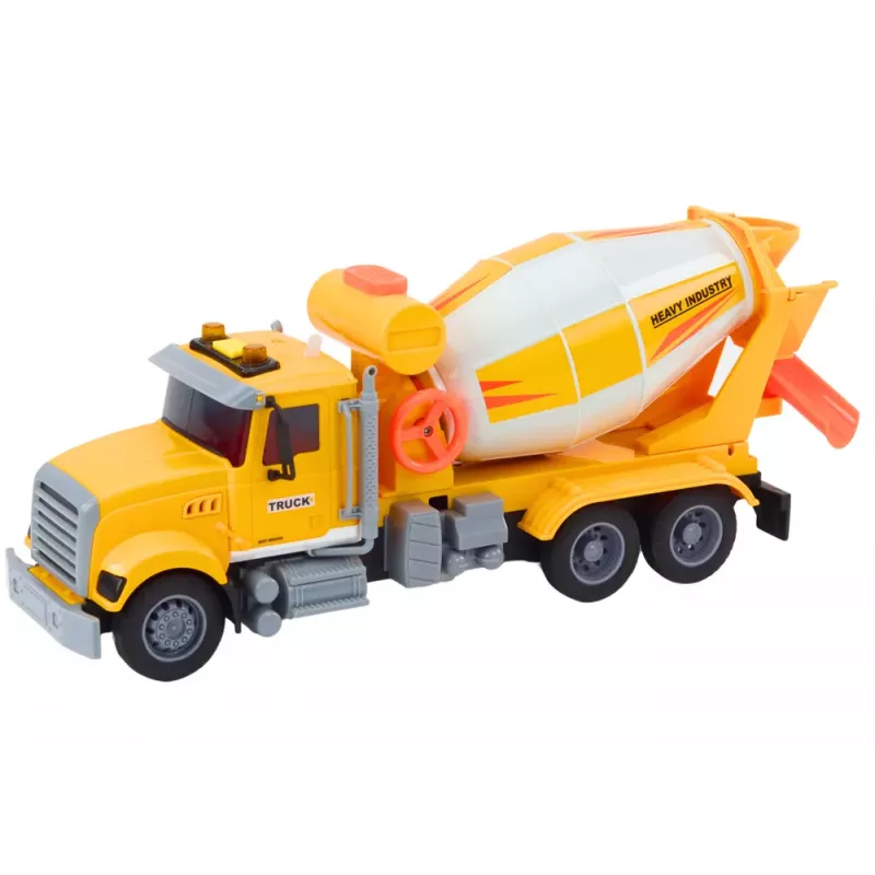 LEAN TOYS Kollane betoonisegisti veok hõõrdajamiga, heli- ja valgusefektidega