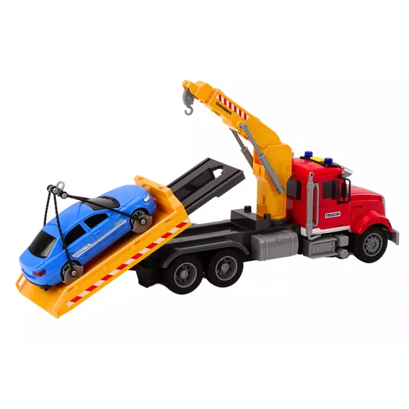 LEAN TOYS Tow Truck With Crane On Auto Lights Sounds Drive Red