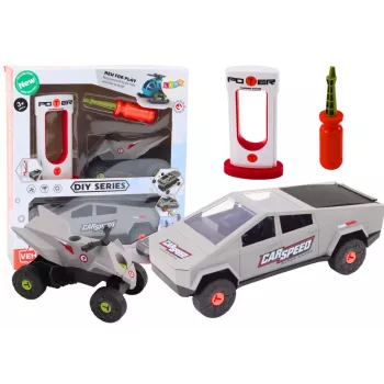 LEAN TOYS Set of Modern Car with Quad for Disassembly DIY Gray