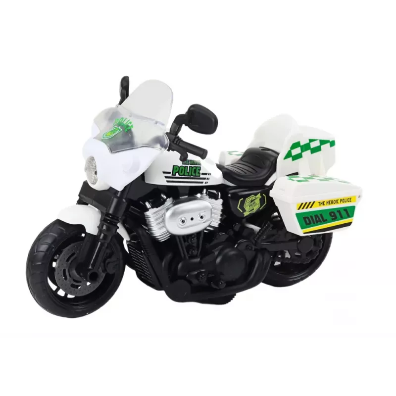 LEAN TOYS Police Motorcycle 1:10 Lights Sounds White Red