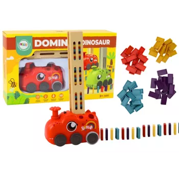 LEAN TOYS Punane Dinosaursõiduk Akuautomaat Domino Ladumiseks 4 Värvi Klotse