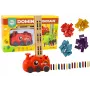 LEAN TOYS Punane Dinosaursõiduk Akuautomaat Domino Ladumiseks 4 Värvi Klotse