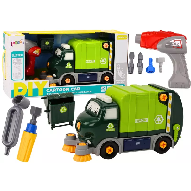 LEAN TOYS Multifunktsionaalne prügiauto ehituskomplekt, 358 detaili, roheline