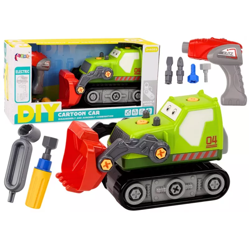 LEAN TOYS Cartoon Crawler Excavator To Disassemble DIY Green