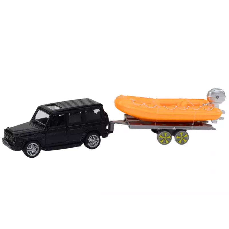 LEAN TOYS Must maastikuauto haagise ja oranži paadiga