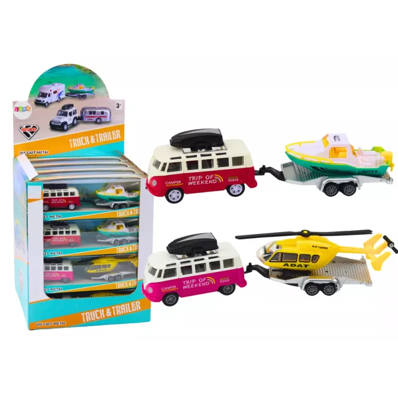 LEAN TOYS Off-Road Car with Boat or Helicopter, Metal Drive, 1:32 Scale, Pull-Back Action, Die-Cast Metal, Assorted Colors