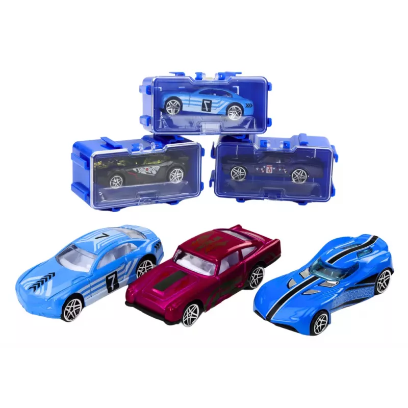 LEAN TOYS 16-osaline die-cast autode komplekt vedrudega metallkohvris