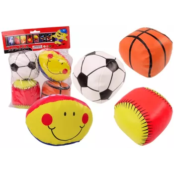 LEAN TOYS Pehmete spordipallide komplekt - korvpall, ragbi, jalgpall, pesapall - 4 tükki