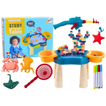 LEAN TOYS Multifunktsionaalne laud 4in1 klotsid kalapüük joonistamine sinine