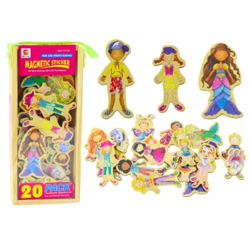 LEAN TOYS Magnetite komplekt puidust tegelastega värvilistes maskeeringutes, 20 tk