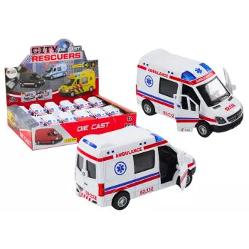 LEAN TOYS Kiirabi 1:32 Avatavad Uksed Tuled Helid Sõit Valge