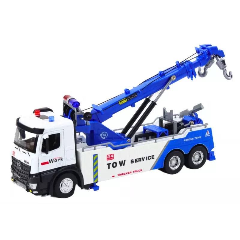 LEAN TOYS Veoauto kraanaga, kaks metallkonksu, valged ja sinised tuled, helid